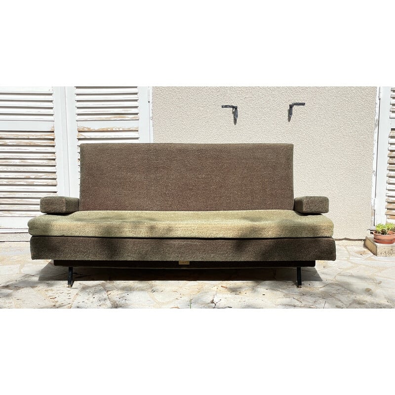 Vintage Clic-Clac style sofa bed in wood and foam, 1950