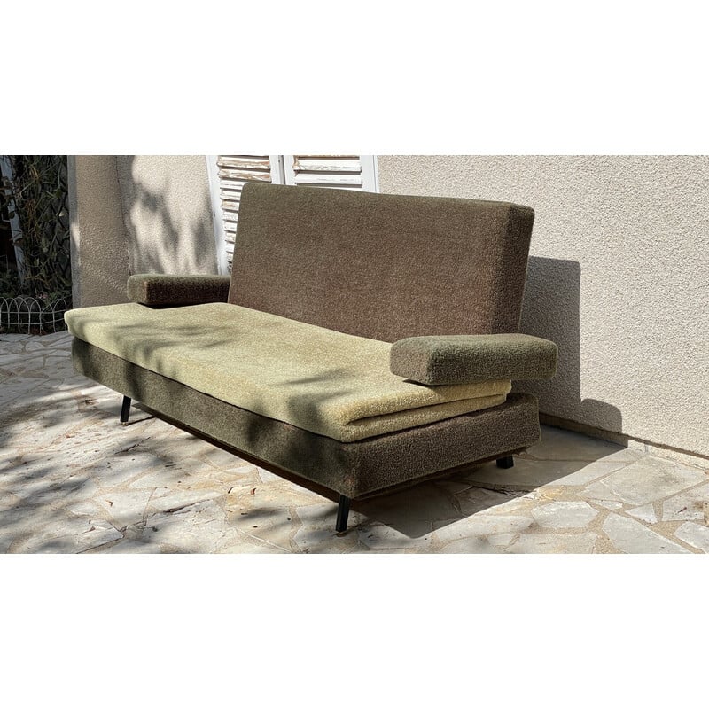 Vintage Clic-Clac style sofa bed in wood and foam, 1950