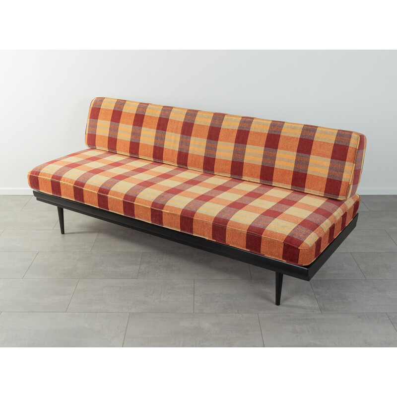 Vintage sofa in black lacquered cherry wood with upholstered by Knoll Antimott, Germany 1950s