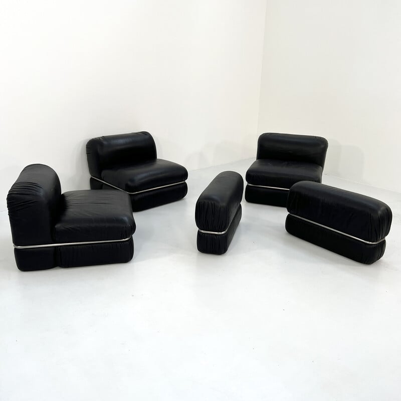 Vintage black leather modular sofa by Rodolfo Bonetto for Tecnosalotto, 1960s