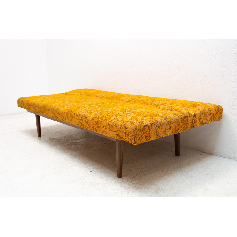 Vintage folding beechwood and fabric sofa bed by Miroslav Navrátil, Czechoslovakia 1960s