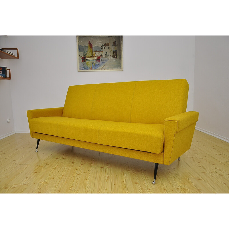 Vintage yellow sofa bed on metal legs, 1970s
