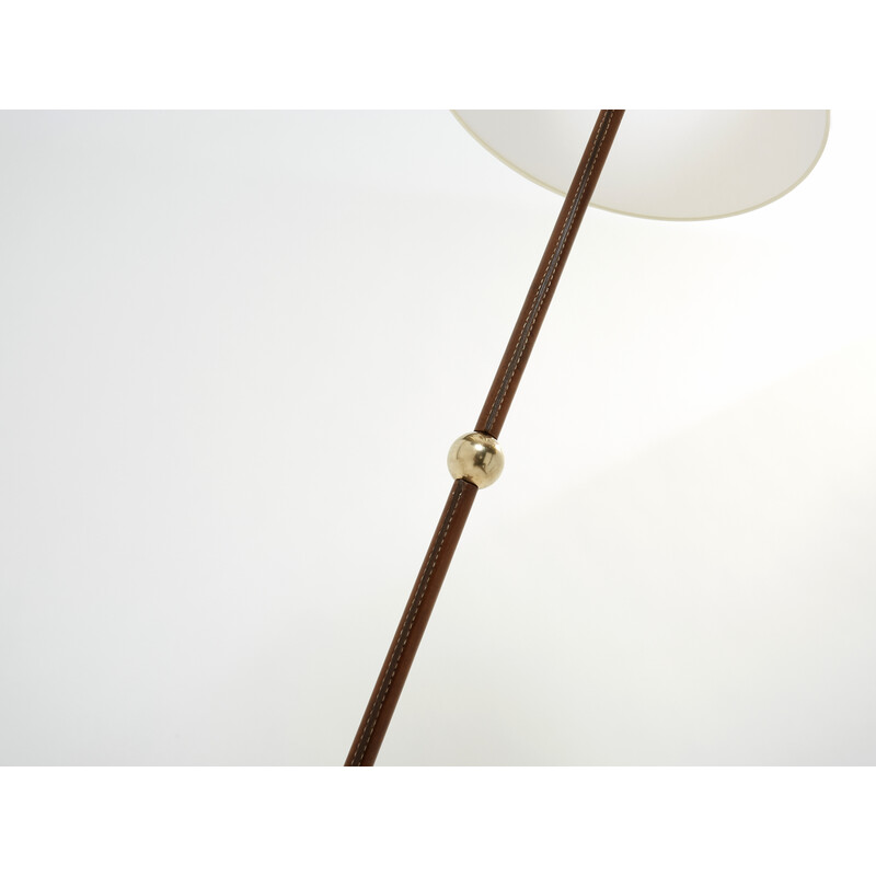 Vintage brown leather floor lamp by Jacques Adnet, 1950s