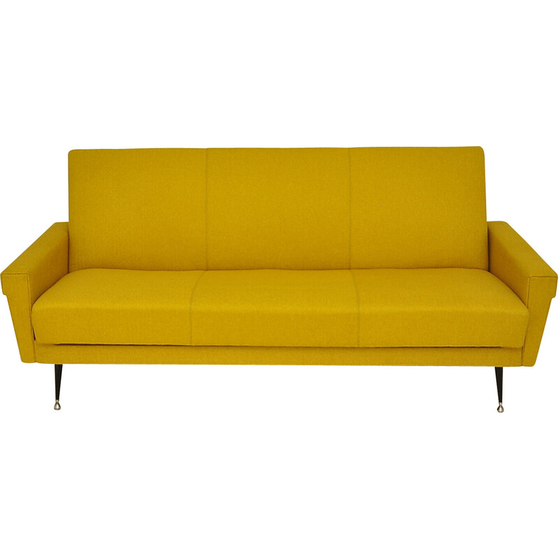 Vintage yellow sofa bed on metal legs, 1970s
