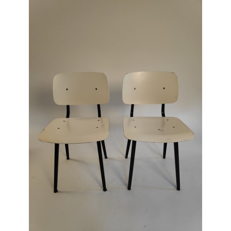 Pair of vintage Dutch industrial Revolt white chairs by Friso Kramer ...