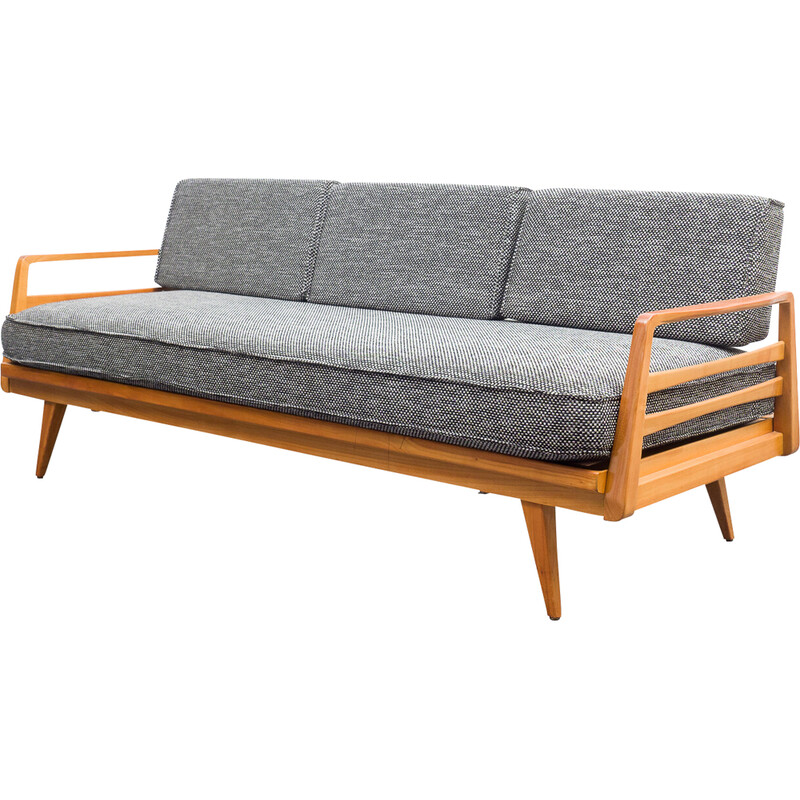 Vintage sofa in cherrywood with upholstery fabric by Knoll Antimott, 1960s