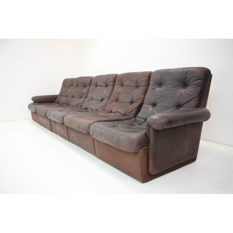 Vintage leather modular five seater sofa, Italy 1980s