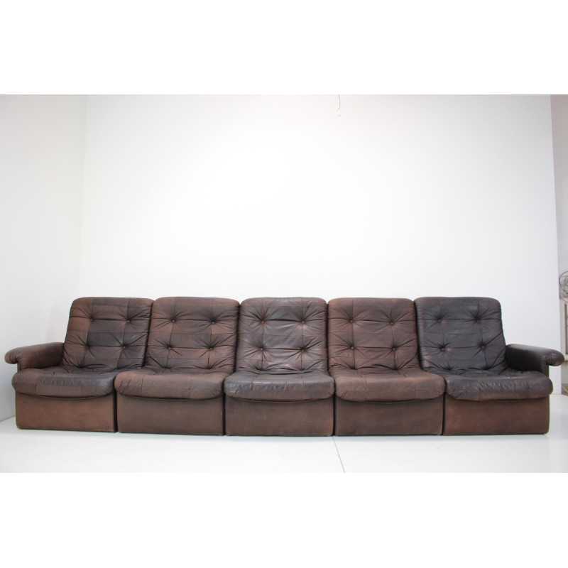 Vintage leather modular five seater sofa, Italy 1980s