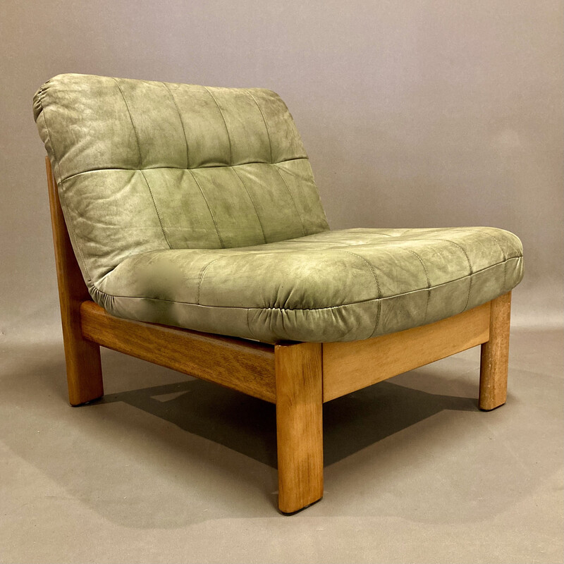 Set of 4 vintage leather and teak armchairs, 1960