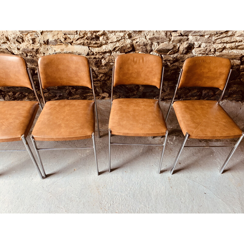 Set of 6 vintage chairs in brown leatherette
