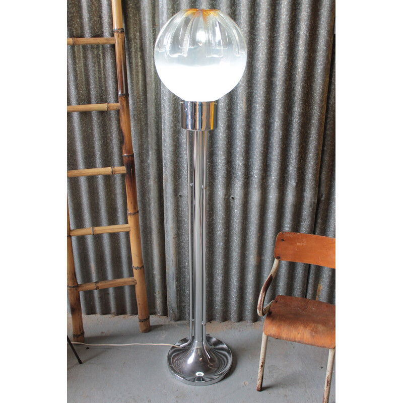 Vintage chrome plated floor lamp in Murano glass for Mazzega, 1970