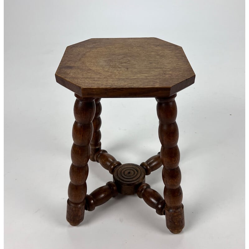 Vintage oakwood bubble leg stool, 1920s