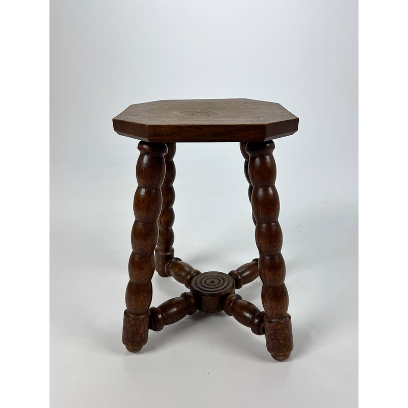 Vintage oakwood bubble leg stool, 1920s