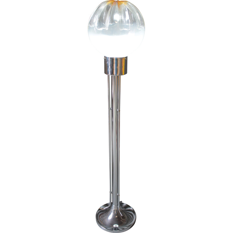 Vintage chrome plated floor lamp in Murano glass for Mazzega, 1970