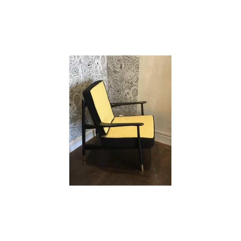 Vintage yellow and black armchair - 1960s