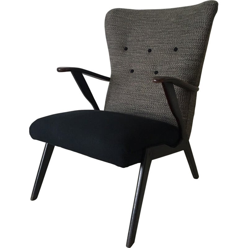 Black and grey wingback chair - 1950s