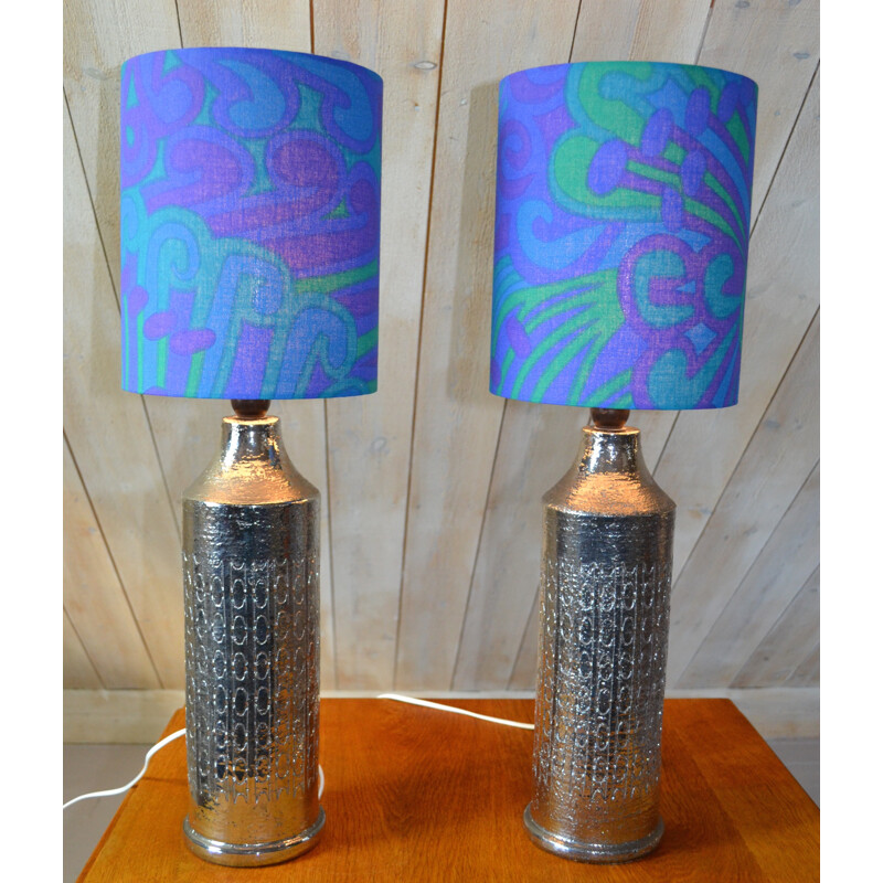 Set of 2 glazed ceramic table lamps by Bitossi for Bergbom - 1960s