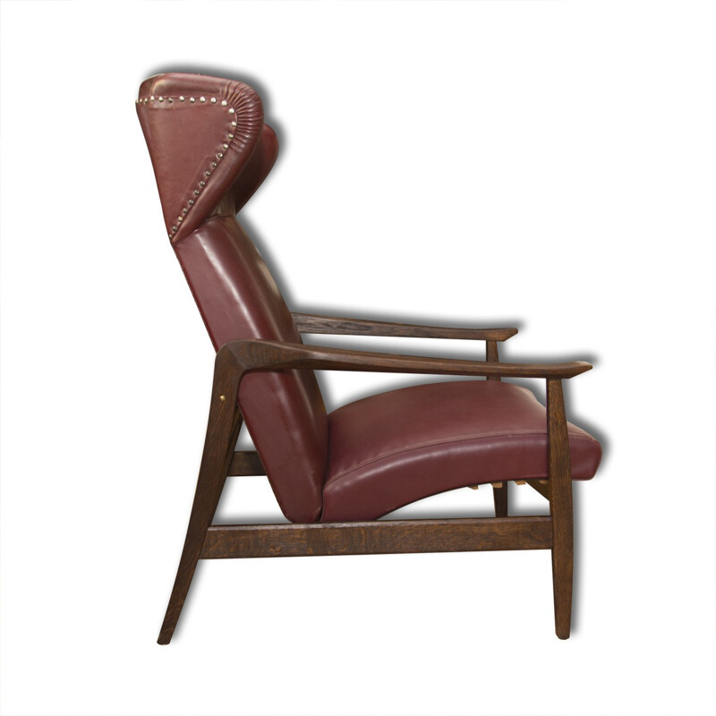 Leather wingback red chair - 1940s