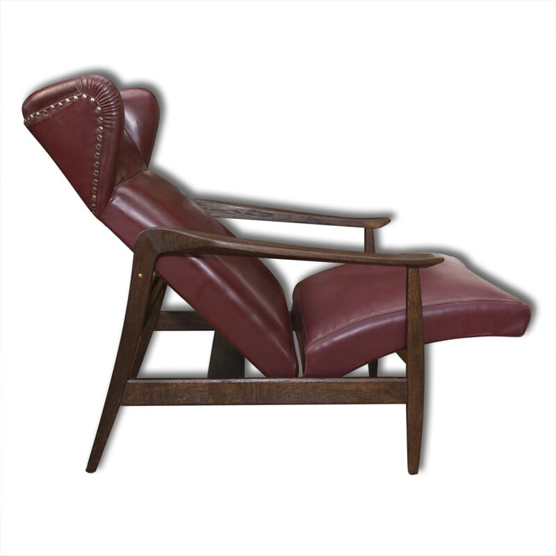 Leather wingback red chair - 1940s