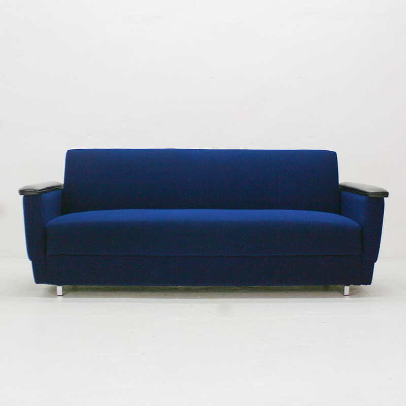 Two-seater sofa bed in bright royal blue - 1960s