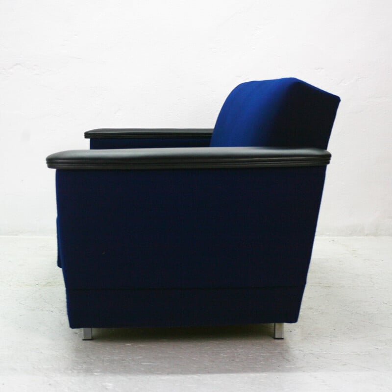 Two-seater sofa bed in bright royal blue - 1960s