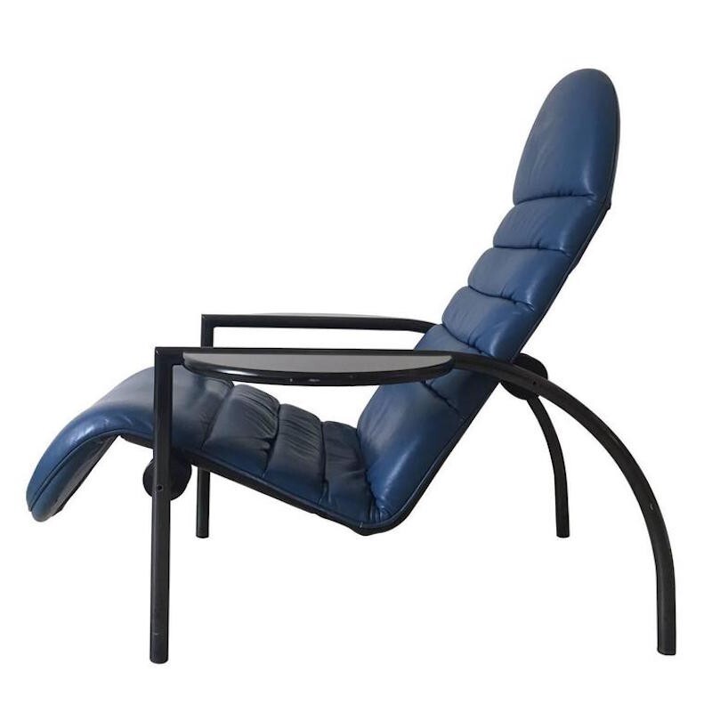 Adjustable blue easy chair in leather and metal by Ammanati and Vitelli for Moroso - 1980s