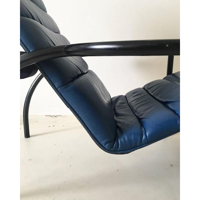 Adjustable blue easy chair in leather and metal by Ammanati and Vitelli for Moroso - 1980s