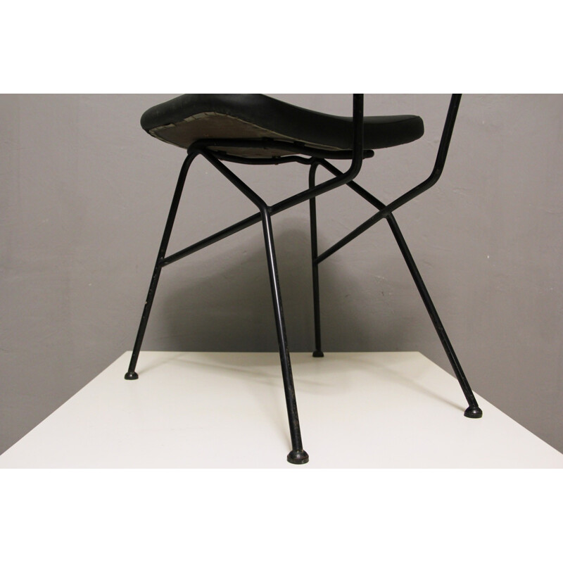 Black Cocorita  chair in leatherette and steel by Gastone Rinaldi for Velca - 1950s