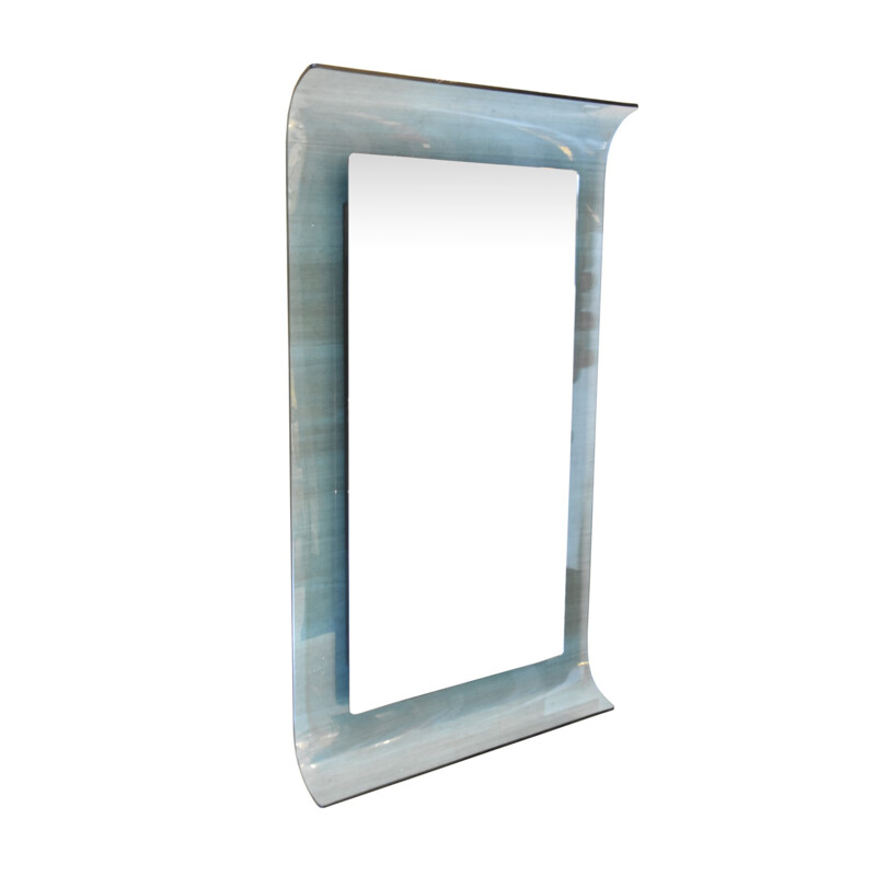 A Curved blue crystal glass mirror by Santambrogio and De Berti - 1960s