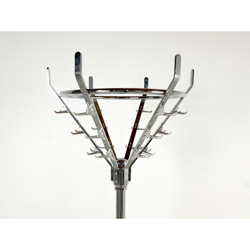 Chrome-plated standing coat rack with 18 Hooks - 1960s