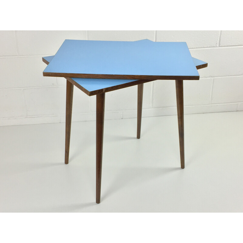 Beechwood blue side table - 1960s