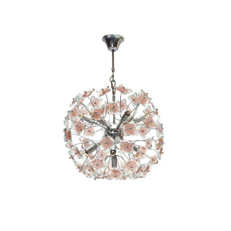 Silvery glass Sputnik chandelier - 1970s