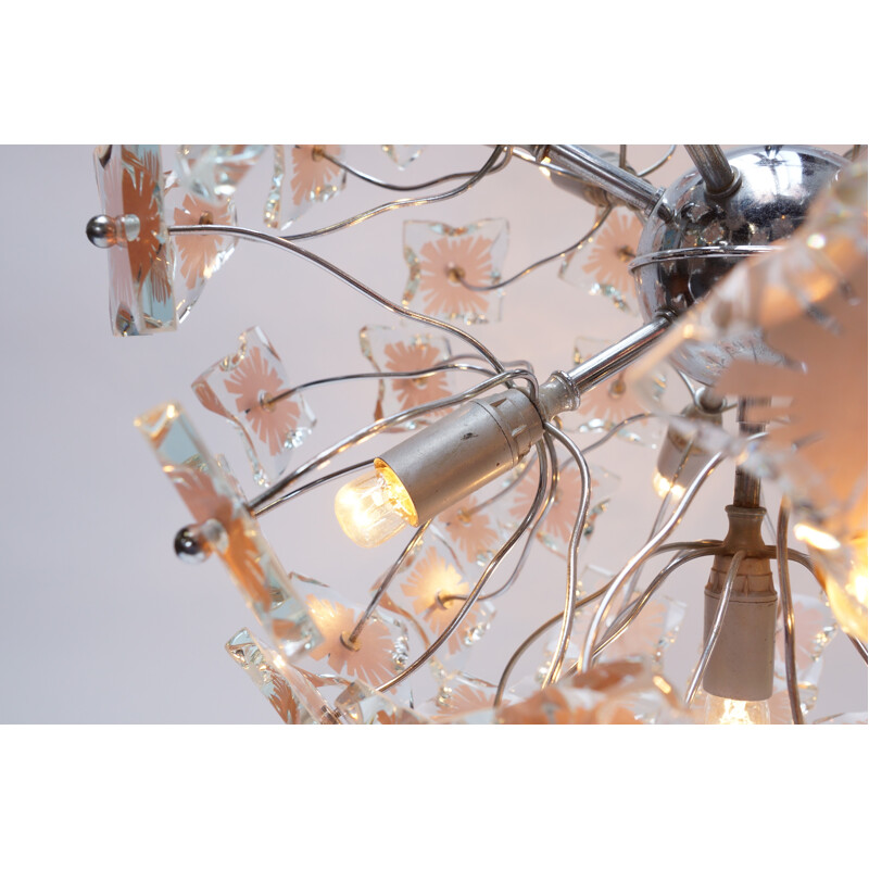 Silvery glass Sputnik chandelier - 1970s