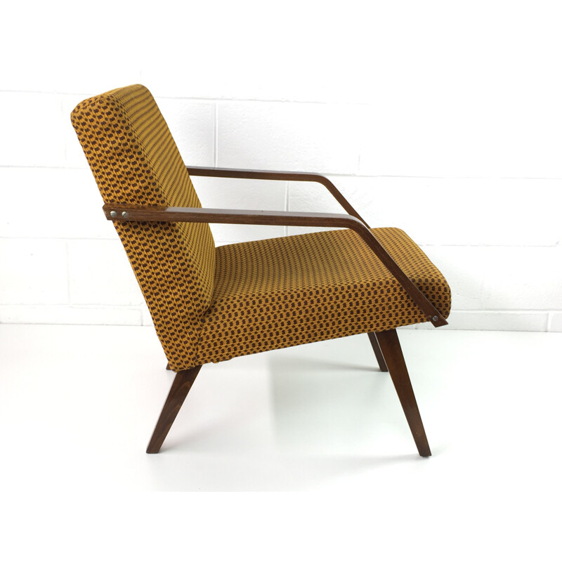 Yellow armchair in wood and fabric - 1960s