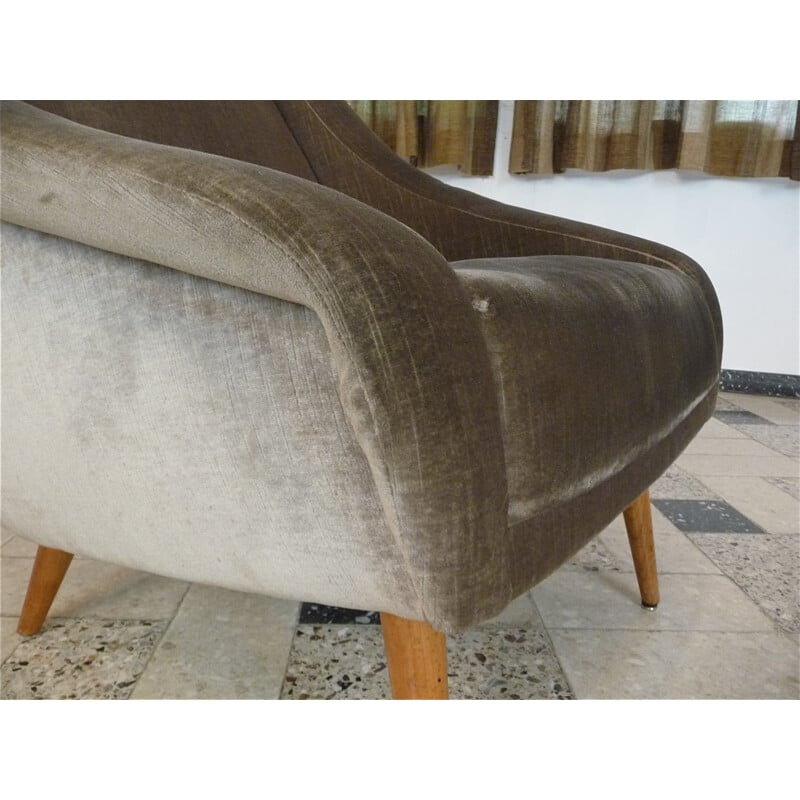 Italian highback brown armchair in velvet - 1950s