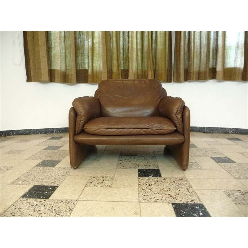 DS61 brown Swiss leather easy chair produced by De Sede - 1960s