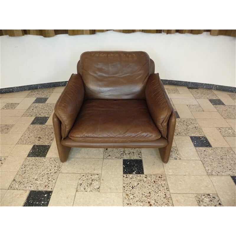 DS61 brown Swiss leather easy chair produced by De Sede - 1960s