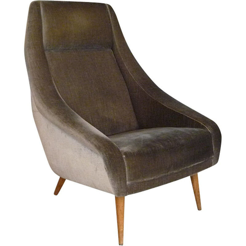 Italian highback brown armchair in velvet - 1950s