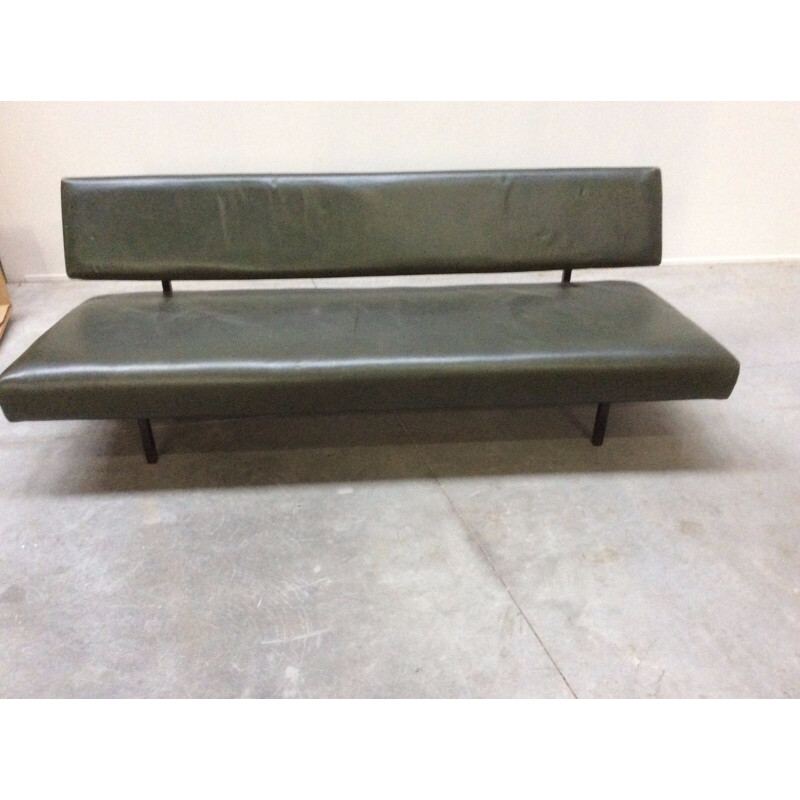 Green folding sofa in leatherette and metal - 1950s