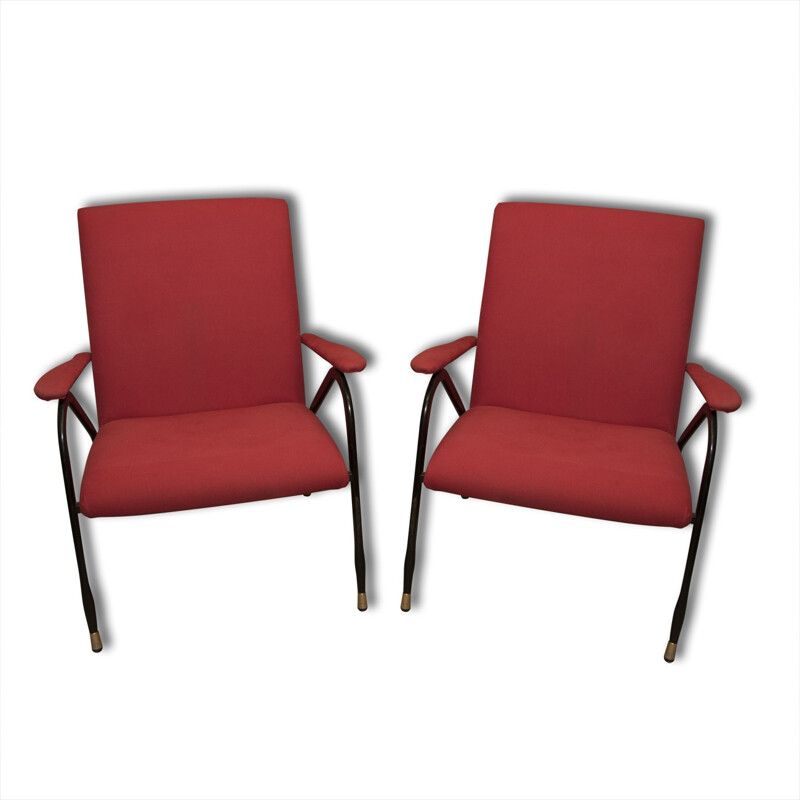 Pair of red Italian mid-century armchairs - 1960s