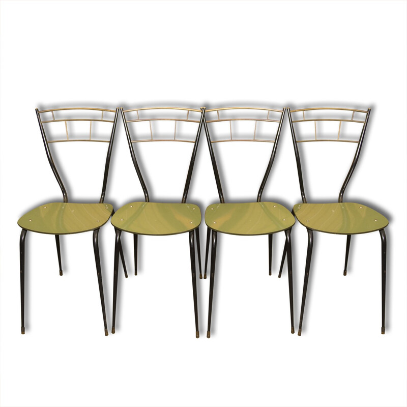 Set of 4 Italian mid-century green chairs with laminate seats - 1960s