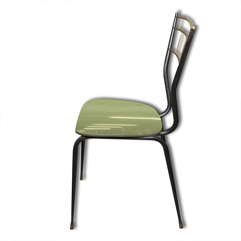 Set of 4 Italian mid-century green chairs with laminate seats - 1960s