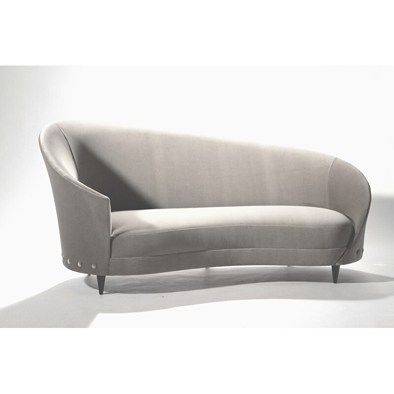 Mid century re-upholstered sofa in grey velvet - 1960s