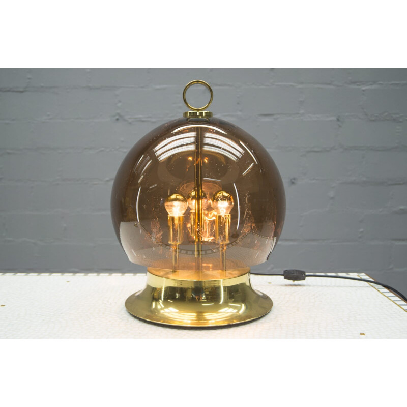 Golden lamp with mouth-blown smoke globe - 1960s