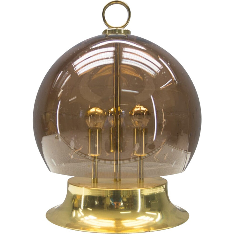 Golden lamp with mouth-blown smoke globe - 1960s
