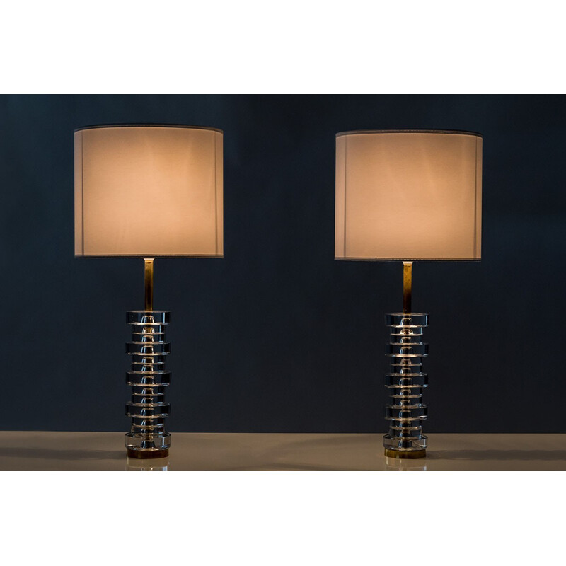 Pair of Large Swedish Table Lamps by Carl Fagerlund for Orrefors - 1960s