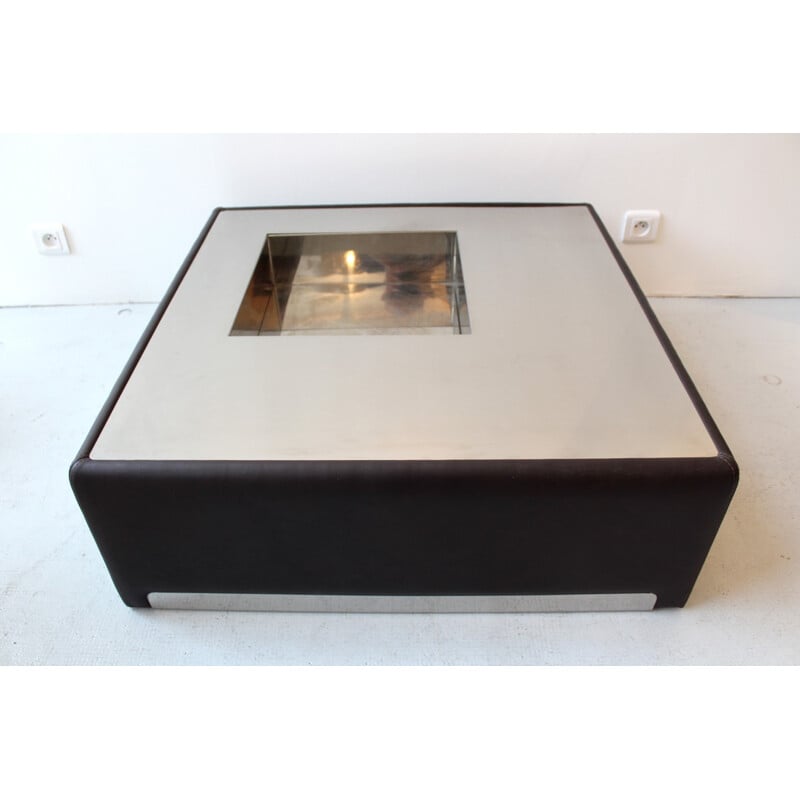 Vintage Coffee Table in inox and leather - 1970s