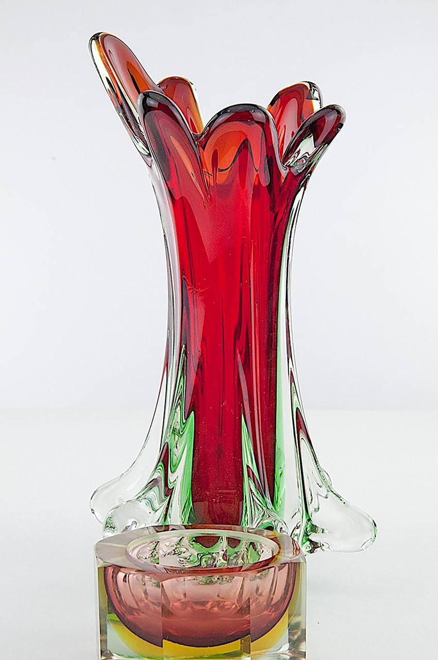 Italian Vintage Green Murano Glass Vase By Flavio Poli