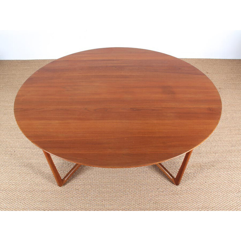 Scandinavian dining table with solid teak flap for 6-8 people by Peter Hvidt and Orla Mølgaard Nielsen - 1960s