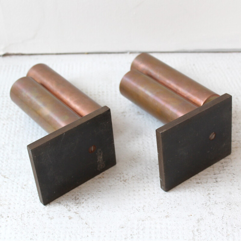 Pair of copper and bakelite magazine rack holders - 1940s